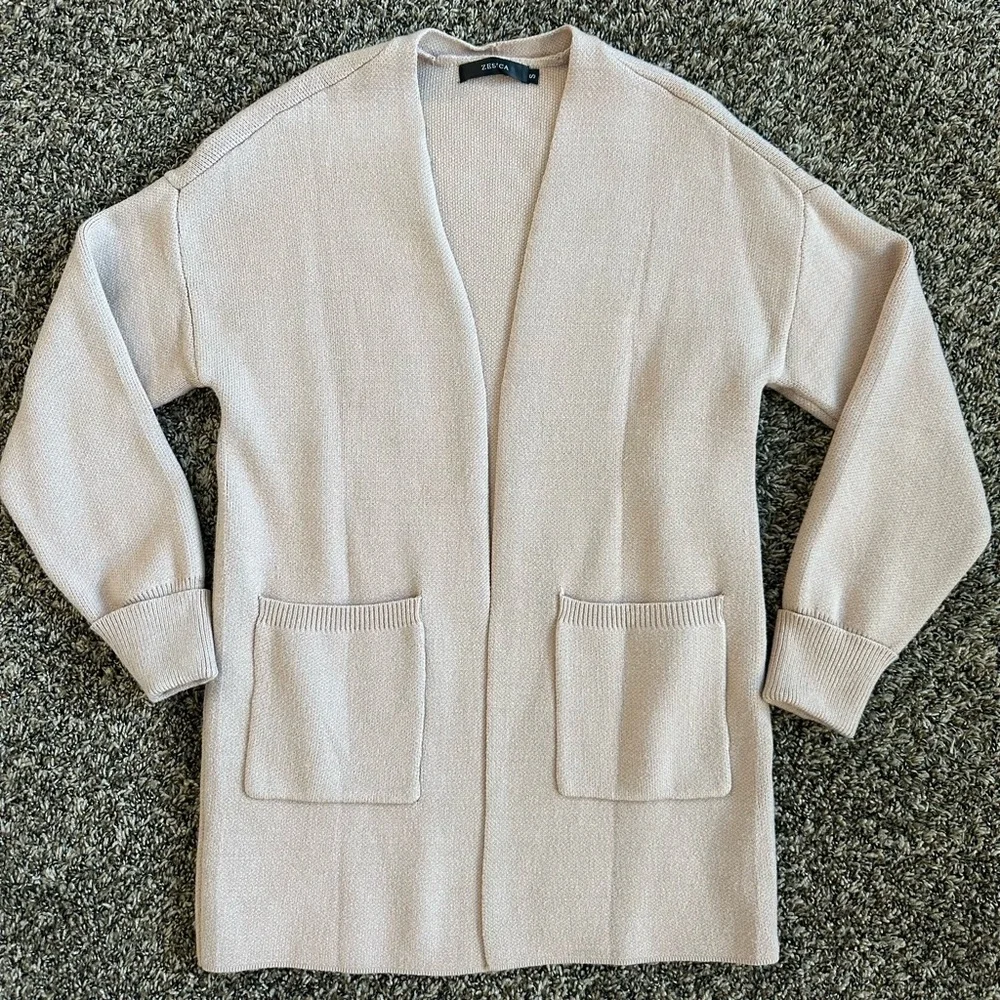 ZESICA Women's Cream Long Sleeves Open Front Knitted Sweater Cardigan SMALL - Picture 3 of 8